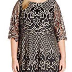Eliza J (Plus) 3/4 Sleeve Lace Fit & Flare Dress